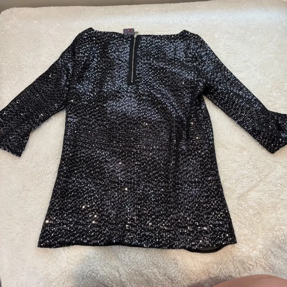 Tory Burch Women Silk Blk Sequined Monique Tunic 10 Preppy Night Gala Going Out